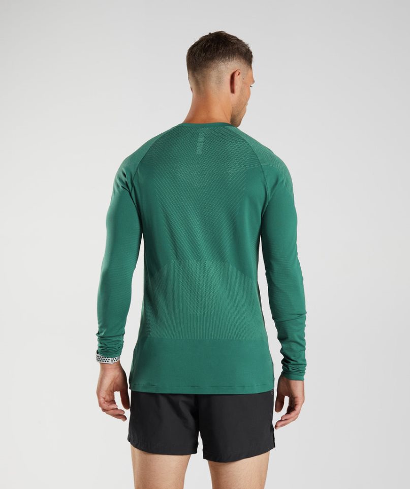 Men's Gymshark Apex Seamless Long Sleeve T-Shirts Green | NZ 6ULPDE